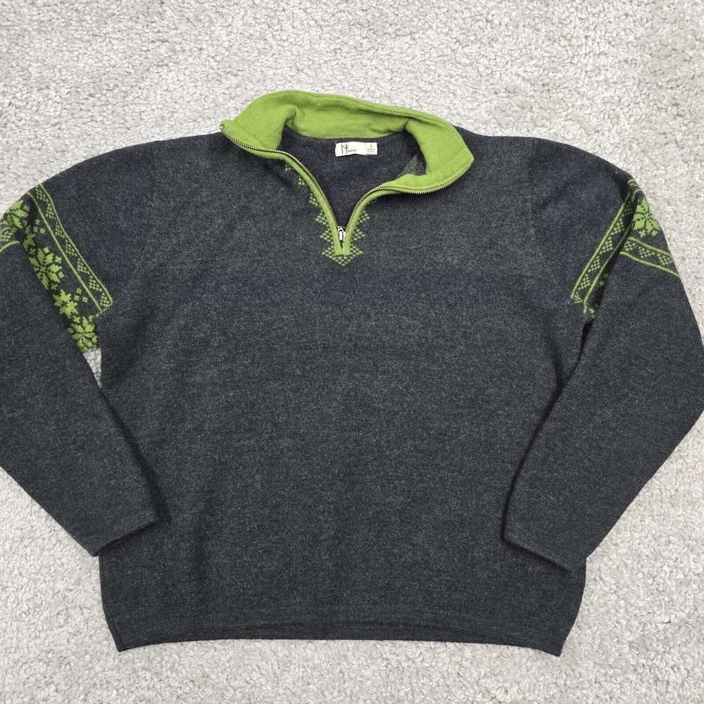 Neve Men's Gray Green Wool 1/4 Zip Sweater Size Large‎ Nordic Outdoor Prep